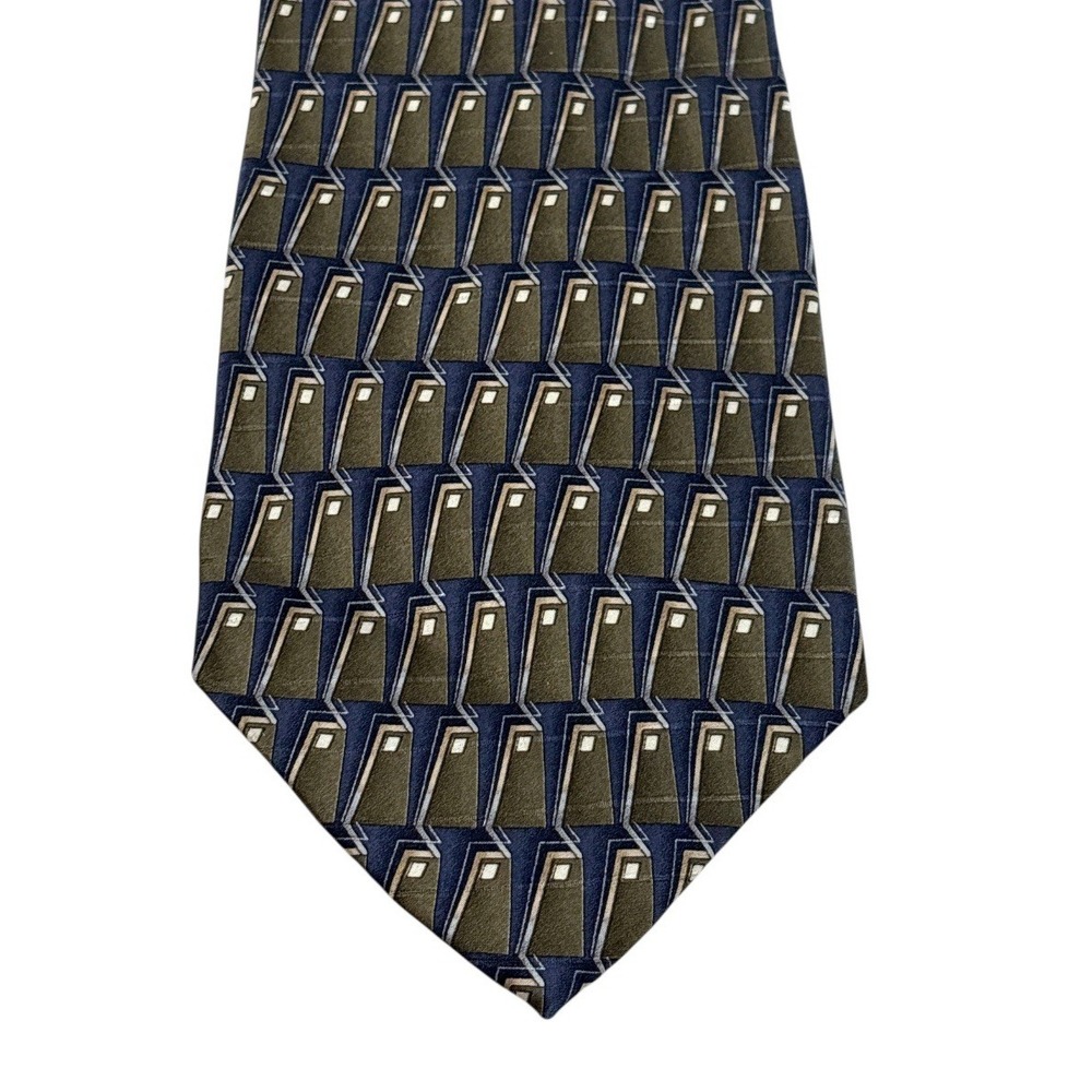 Oleg Cassini Silk Neck Tie Geometric Stacked 3D Abstract Green Blue Vintage
